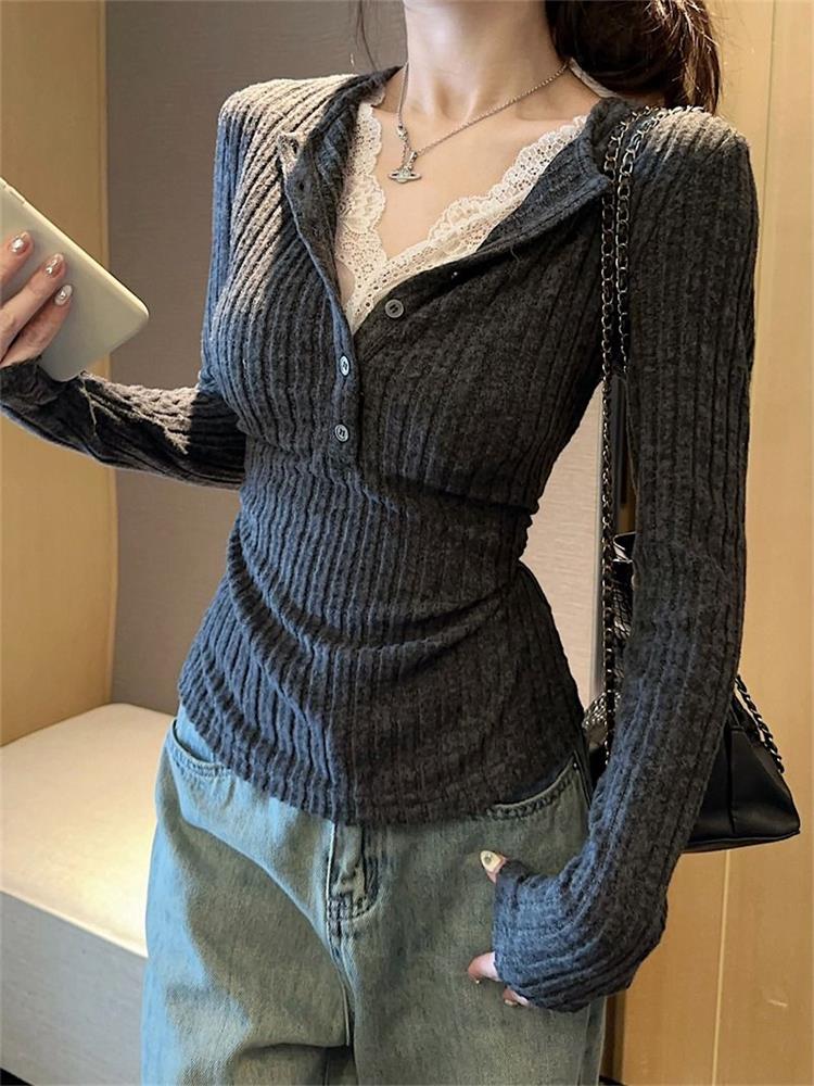 Winter Clothing Aesthetic - Женский топ, кружевная лоскутная футболка с