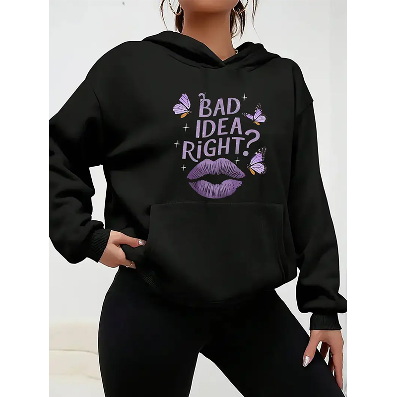 Winter Clothing Ideas - Женские черные толстовки с надписью «Bad